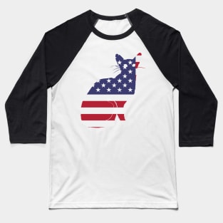 American Flag Funny Cat Baseball T-Shirt